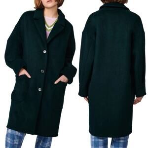 BERNIE Notched Collar Longline Grandpa Coat Forest Green Wool Blend NWT L